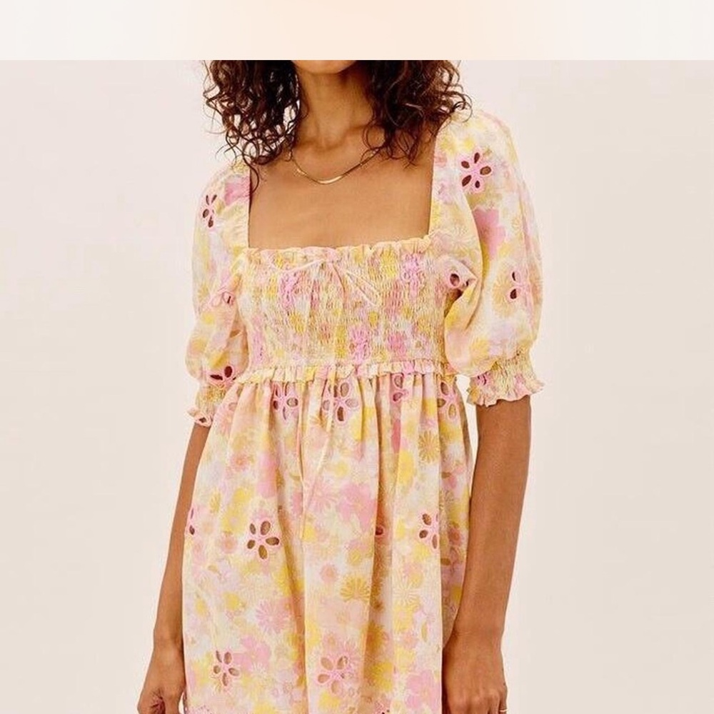 For love and lemons Claire Smocked Dress with Puff Sleeves